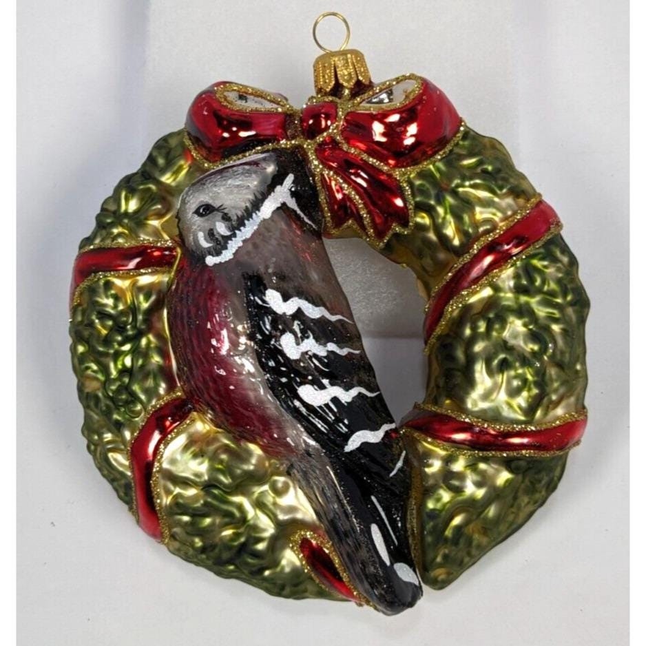 Vintage Hand Blown Glass Bird Wreath Christmas Ornament Holiday Decor