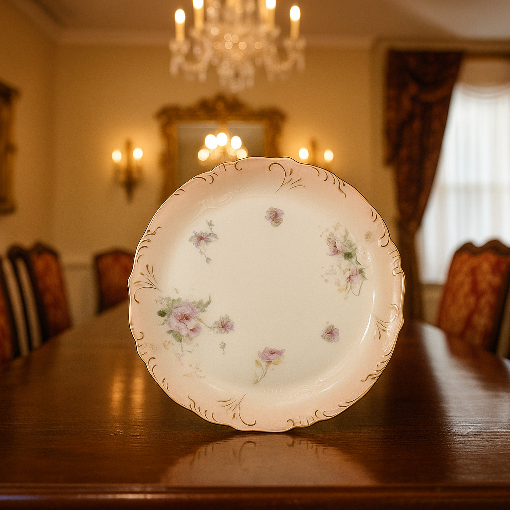 11″ Austria Floral Plate Platter Vintage Porcelain Hand-Painted Gold Trim Rustic