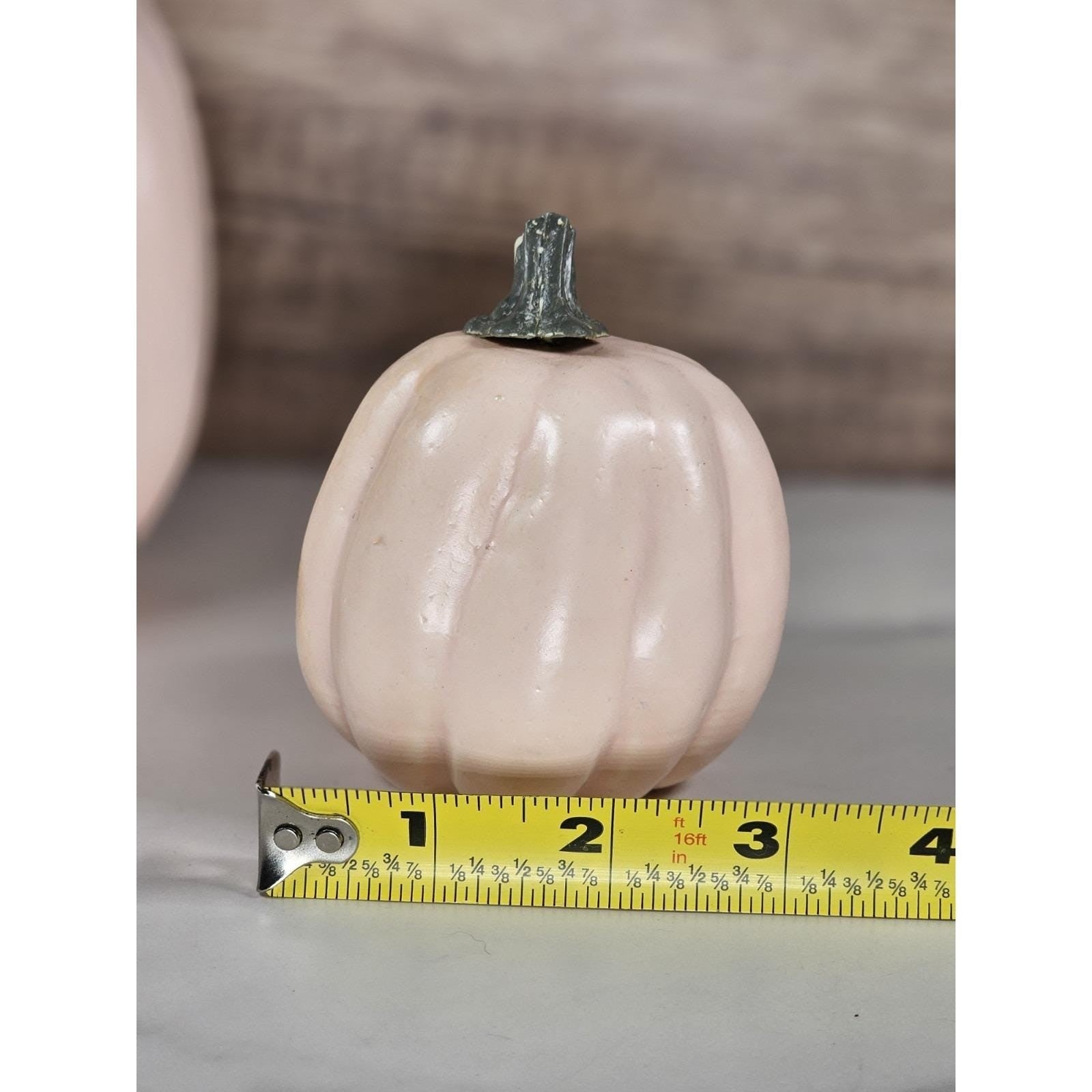 Vintage Blush Pink Ceramic Pumpkins Set Fall Decor Ribbed Pumpkins