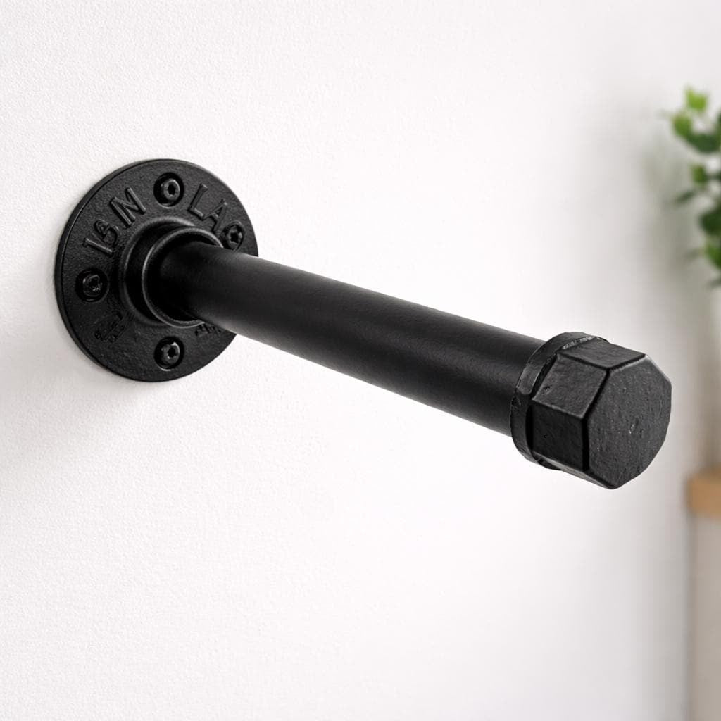 Black Pipe Shelf Bracket 7 Inch Industrial Metal Wall Mount