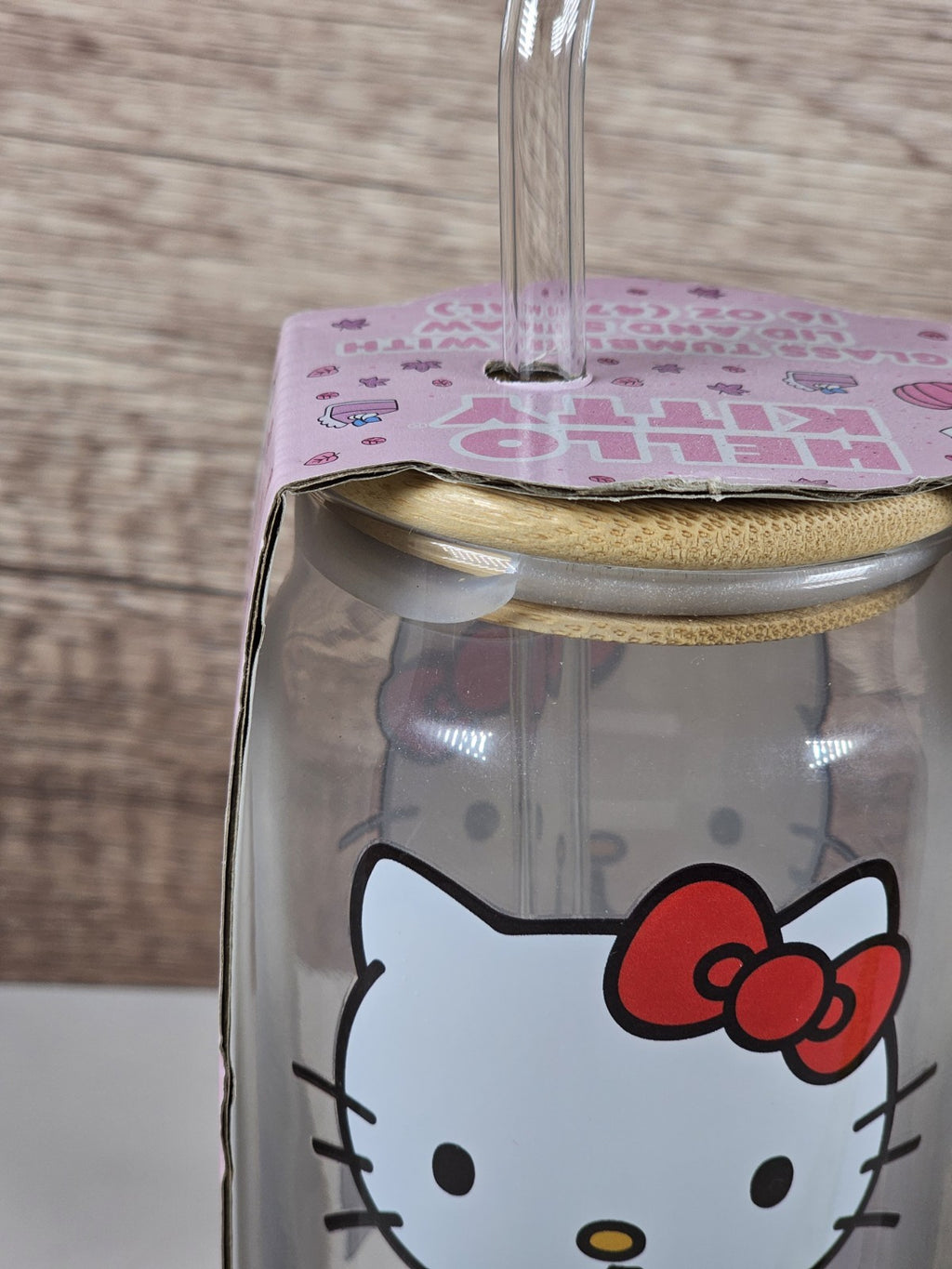 Hello Kitty Glass 16oz Tumbler with Bamboo Lid & Straw – Sanrio – NEW