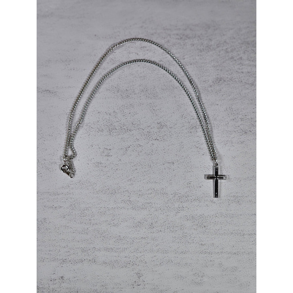 Vintage Silver Tone Cross Necklace with Chain Christian Jewelry