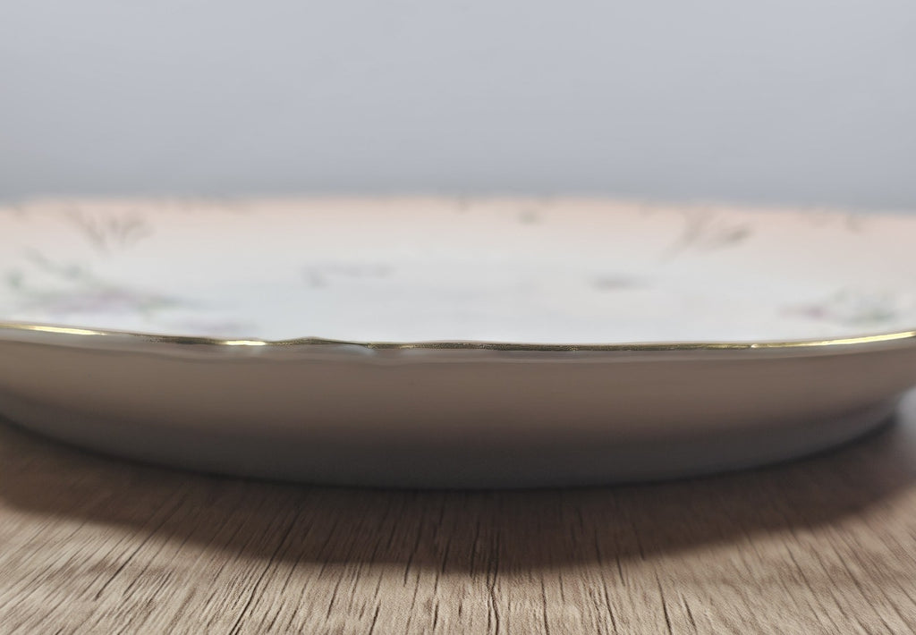 11″ Austria Floral Plate Platter Vintage Porcelain Hand-Painted Gold Trim Rustic