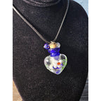Vintage Glass Heart Bottle Pendant Necklace with Floral Design