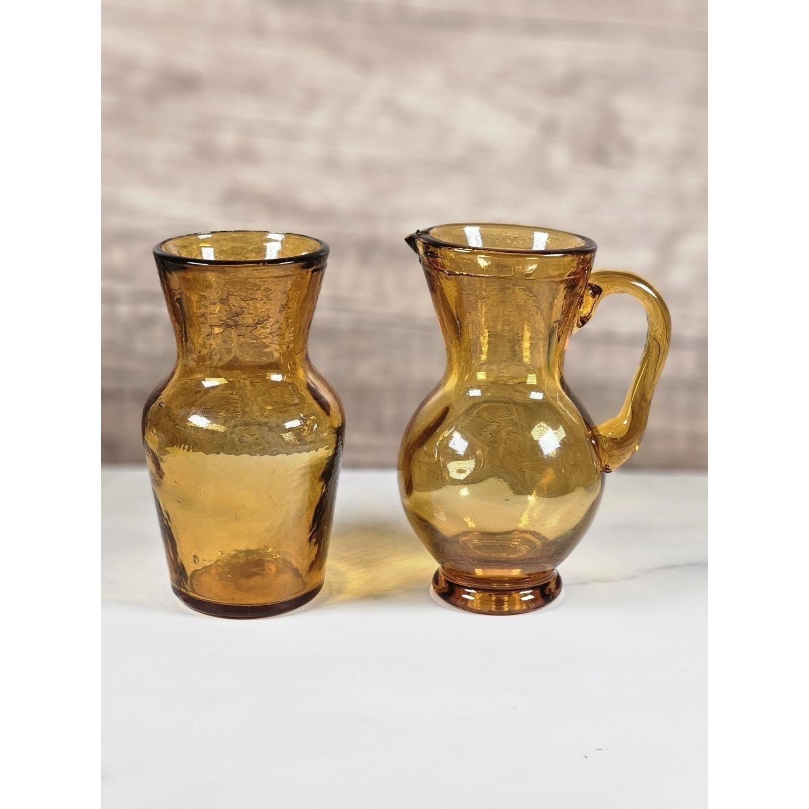 Vintage Amber Glass Miniatures Mid Century Modern Hand Blown Decor Set
