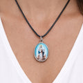 Vintage Religious Shepherd Pendant Aqua Blue Medallion