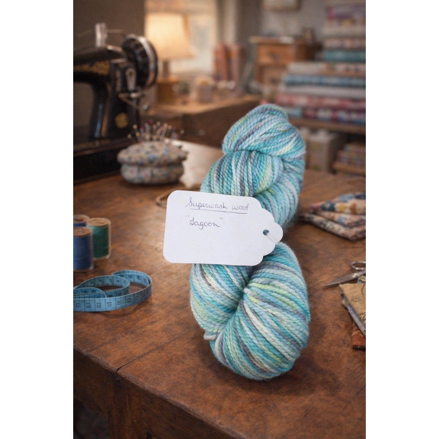 Hand Dyed Superwash Wool Yarn Lagoon Fingering Weight 130 Yards