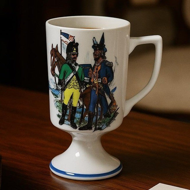 Vintage Fred Roberts Colonial Soldiers Mug Revolutionary War Footed Cup