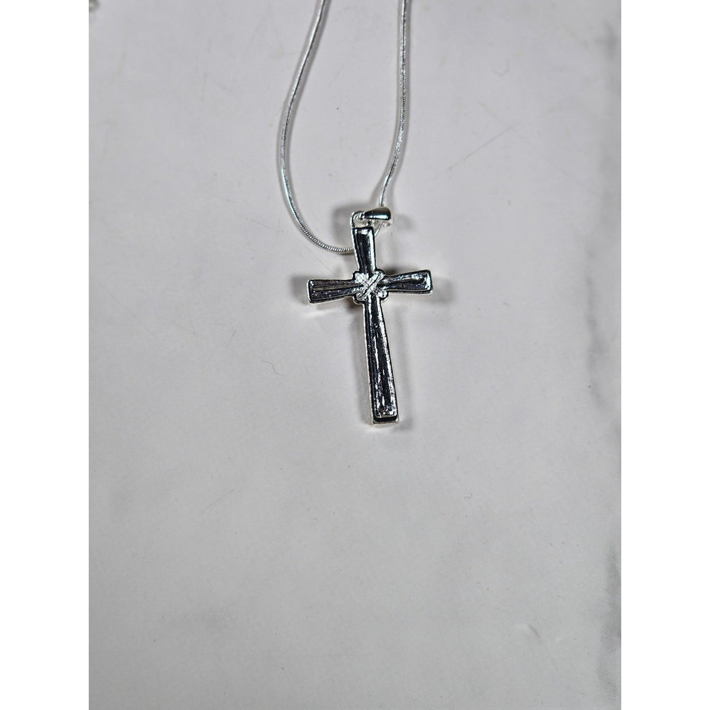 Vintage Silver Tone Cross Necklace with Clear Stone Accents