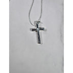 Vintage Silver Tone Cross Necklace with Clear Stone Accents