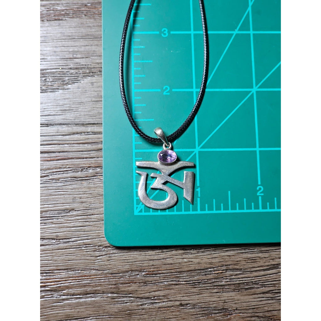 Vintage Om Pendant Necklace with Amethyst Stone