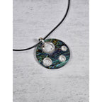 Vintage Abalone Shell Circle Pendant Necklace Silver Tone