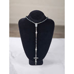 Vintage Black Bead Rosary Necklace Silver Tone Crucifix Catholic