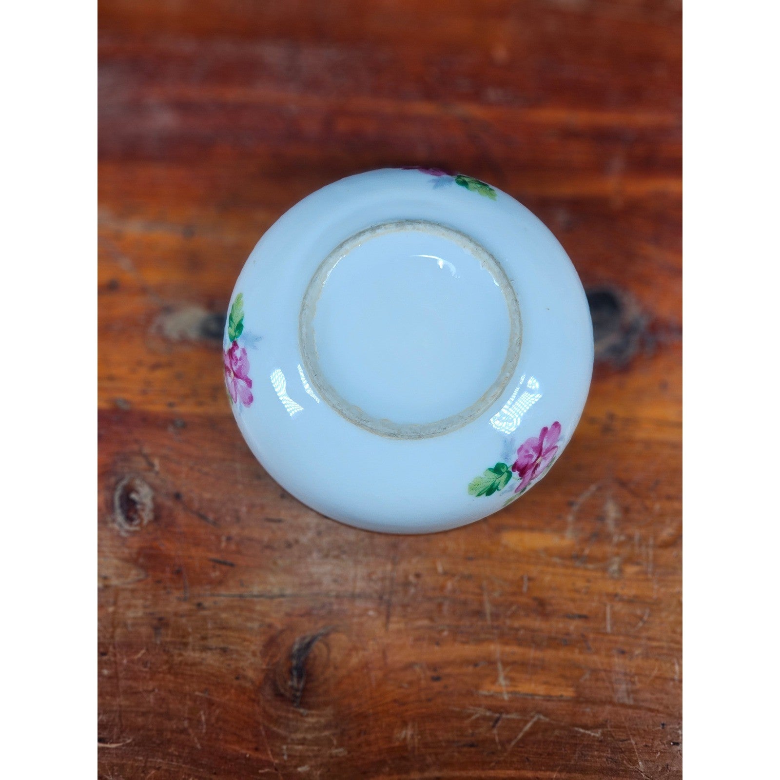 Vintage Floral Porcelain Dipping Bowl with Gold Rim – Small Trinket Dish