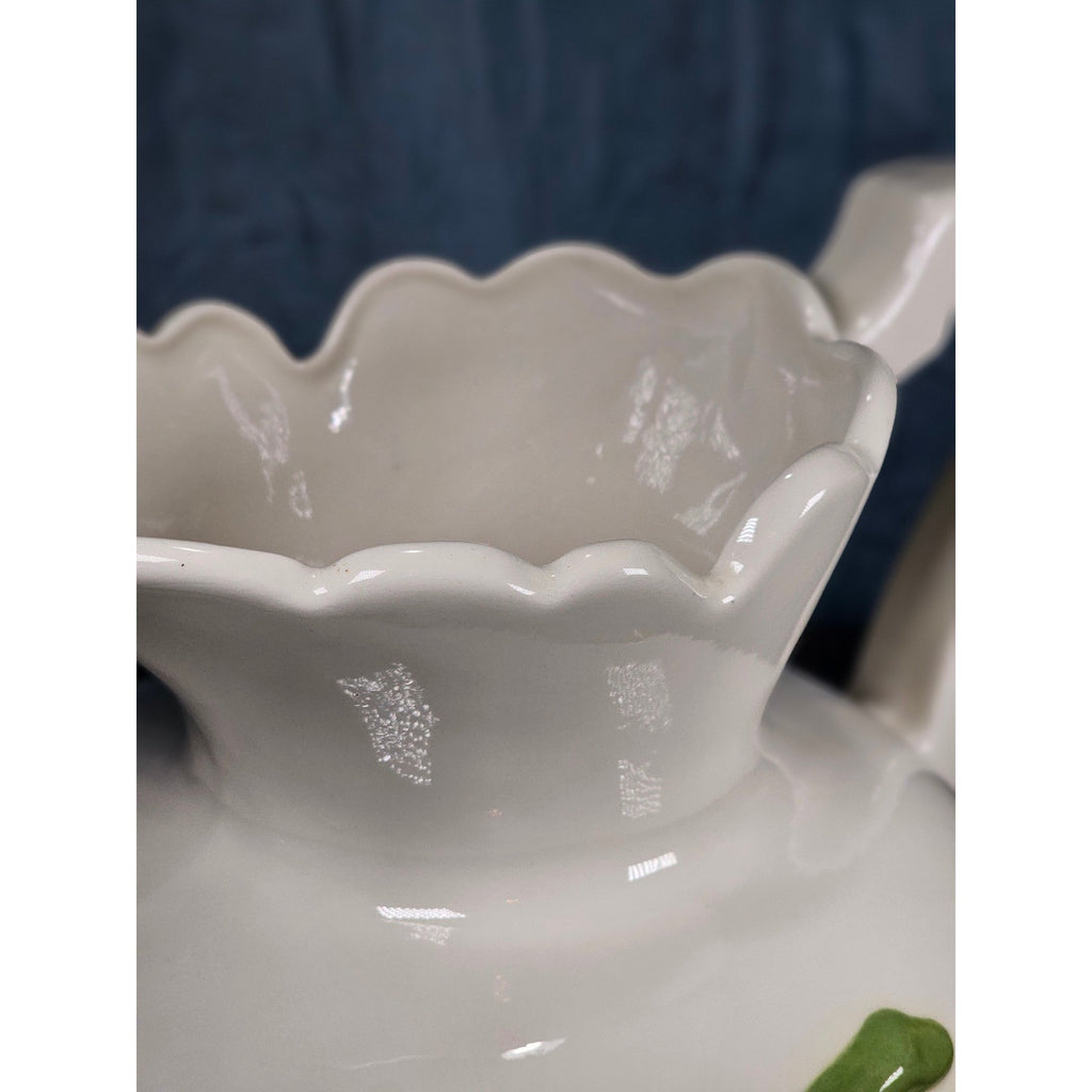 Vintage Ceramic Pitcher with Grape Design | White Pottery Vase Creamer