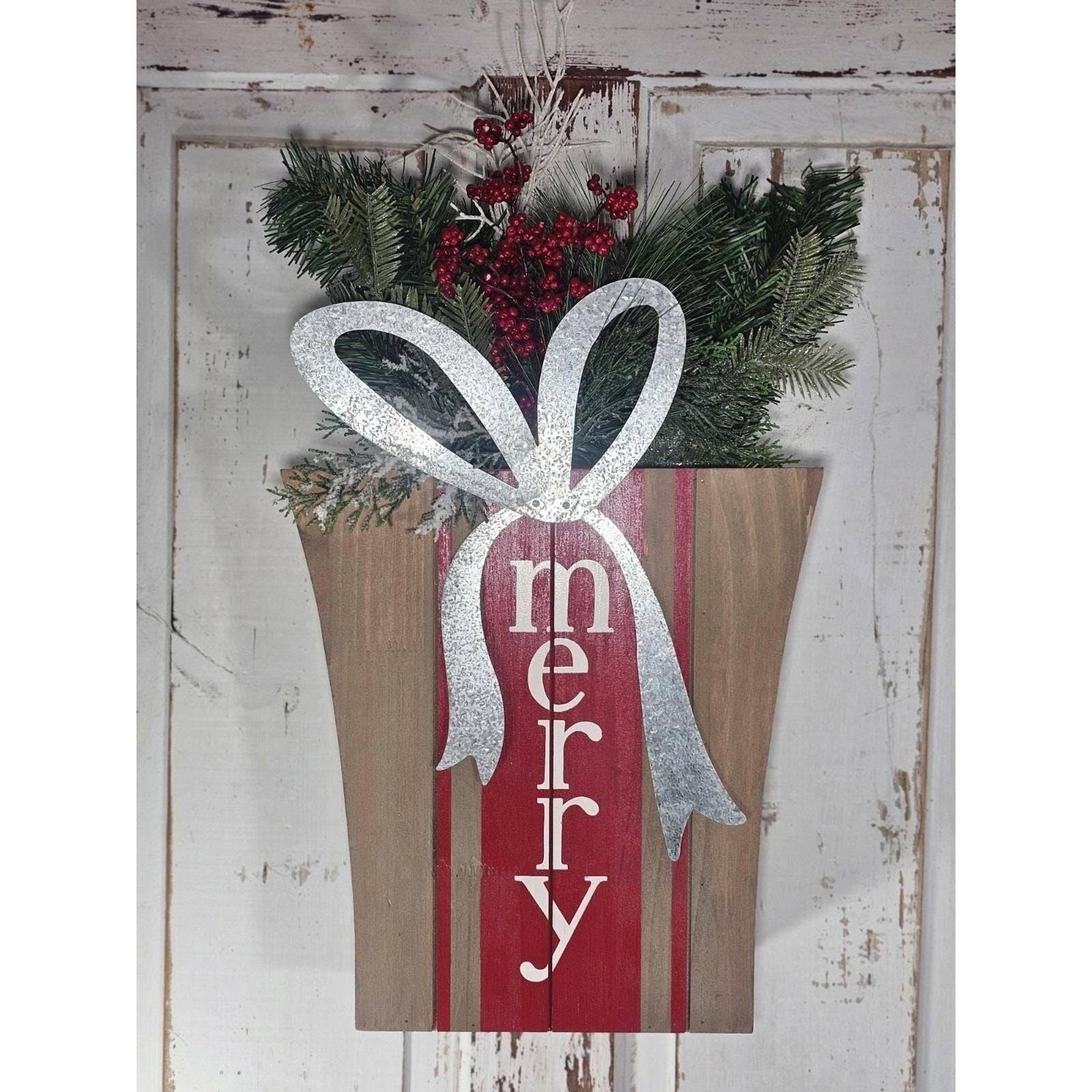 Rustic Merry Christmas Wooden Box Sign Farmhouse Holiday Wall Decor