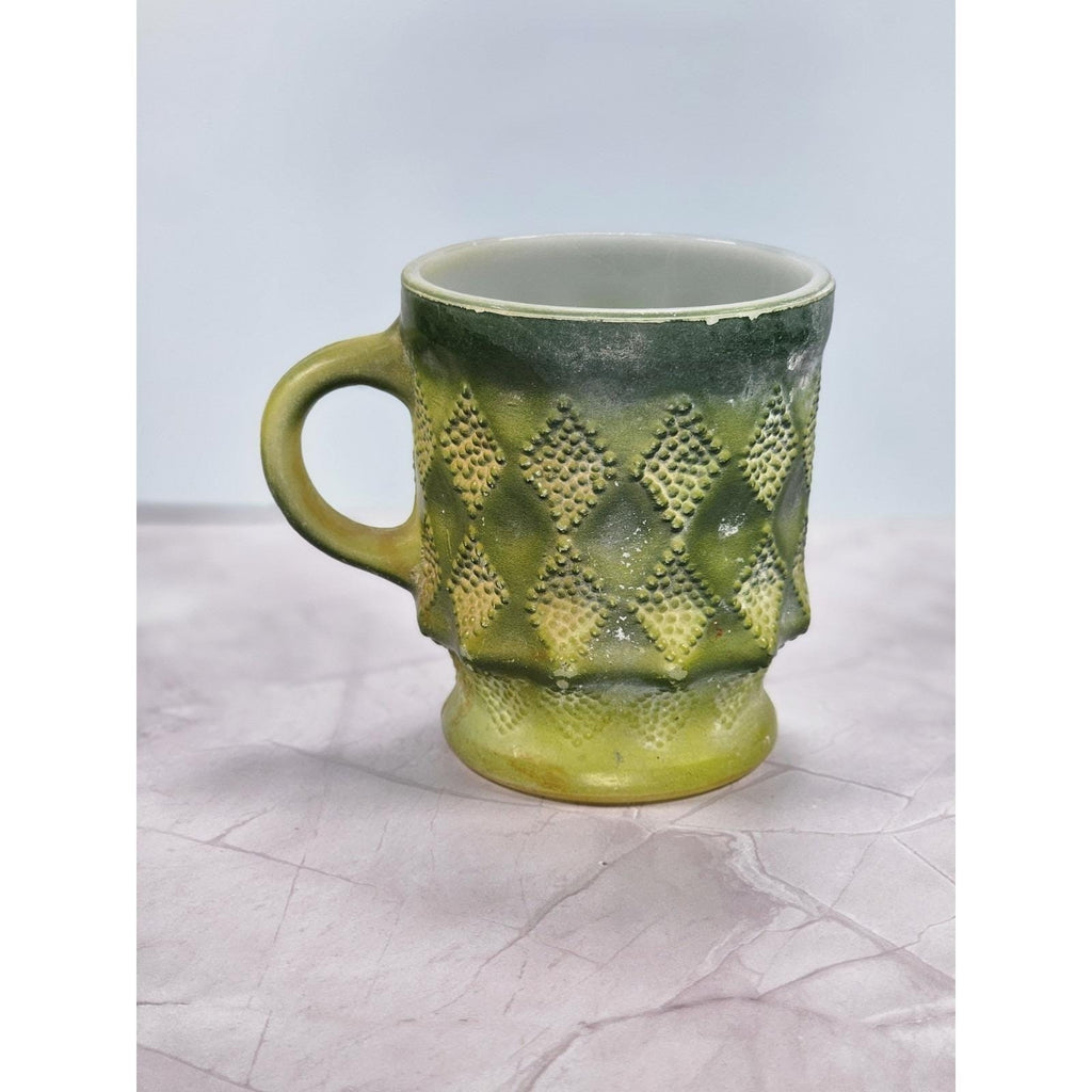 Vintage Anchor Hocking Fire King Kimberly Green Mug Milk Glass USA