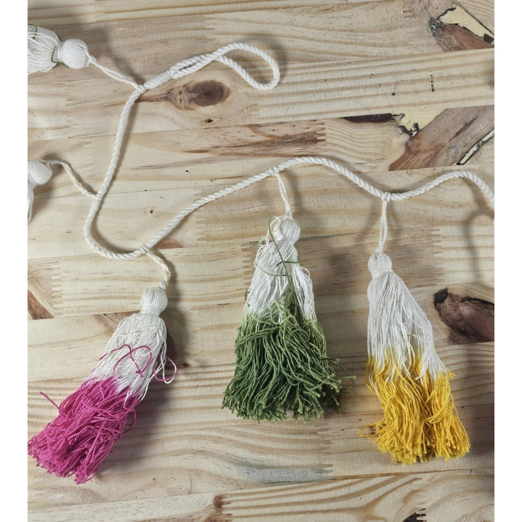 Yarn Tassel Garland Multicolor Decor Yellow Pink Green