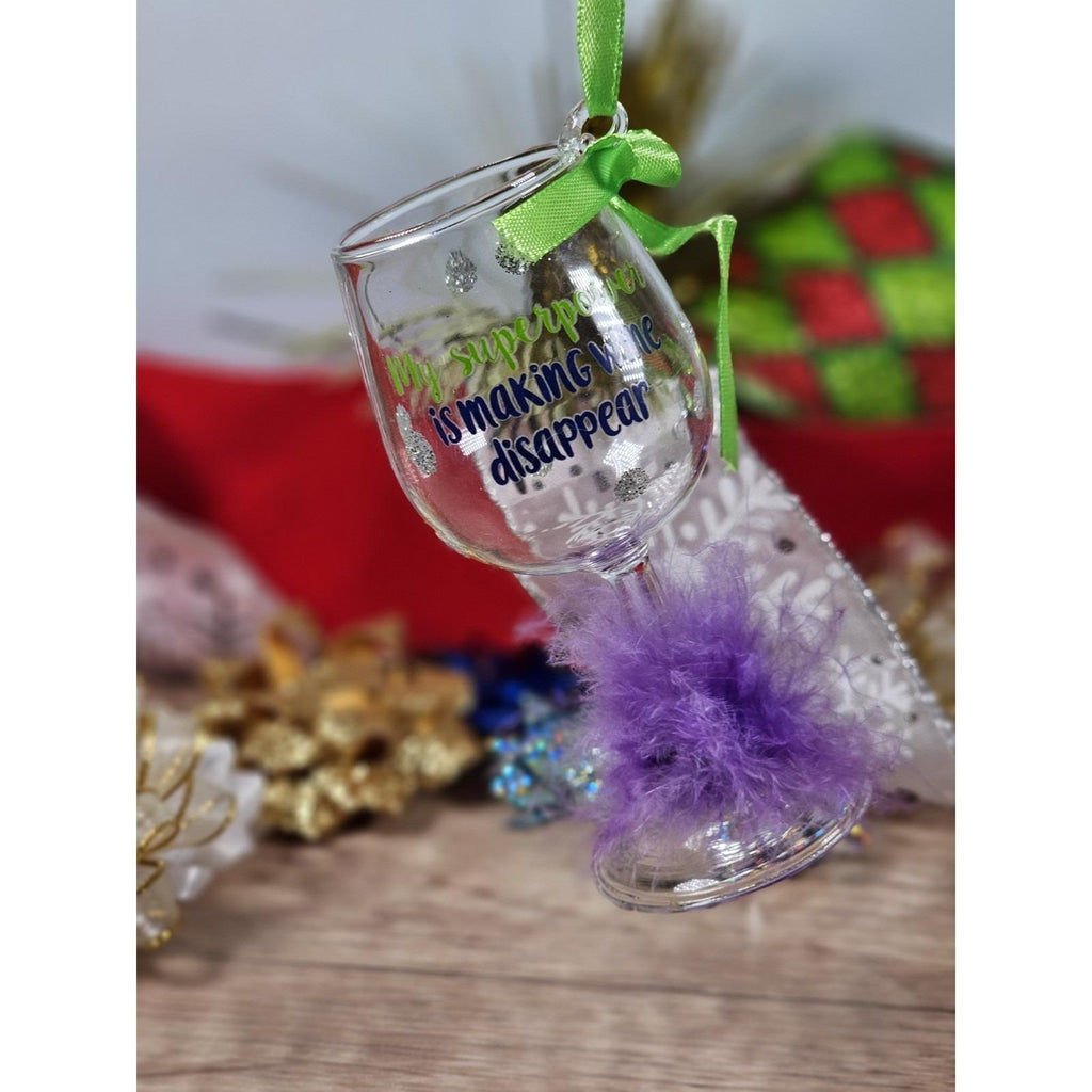 Vintage Wine Glass Christmas Ornament Funny Wine Quote 4 Inch