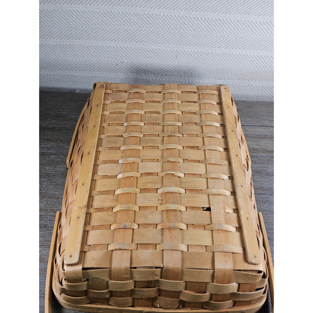 Vintage Wood Splint Divided Basket with Handle, Rustic Farmhouse Organizer