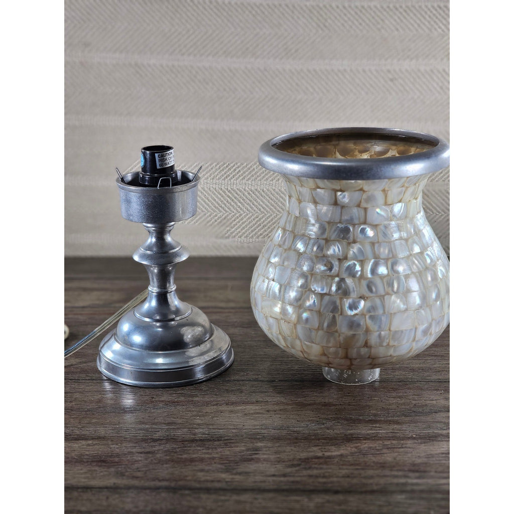 Towle Vintage Capiz Shell Table Lamp 16" Coastal Silver Accent