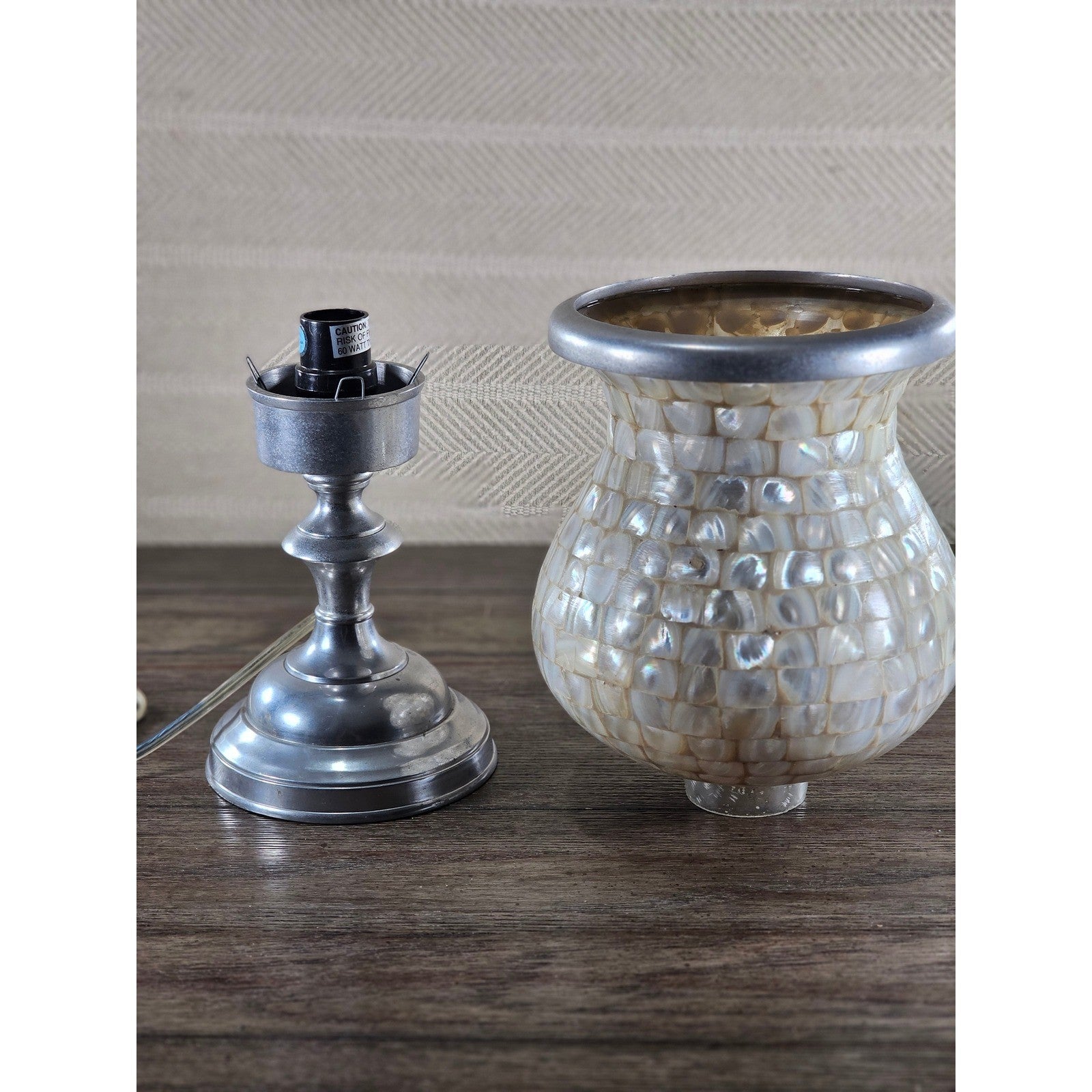 Towle Vintage Capiz Shell Table Lamp 16" Coastal Silver Accent