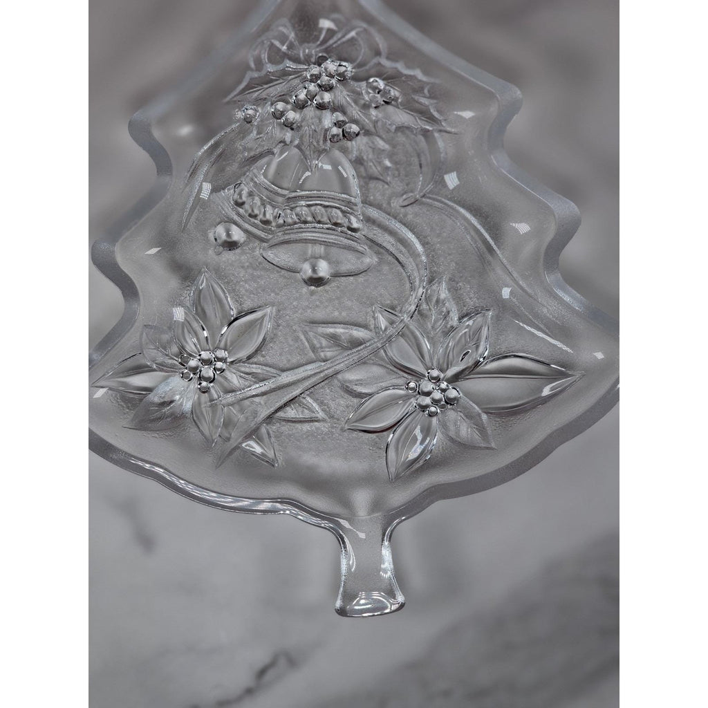 Vintage Soga Japan Frosted Glass Christmas Tree Serving Plate 8x6.5