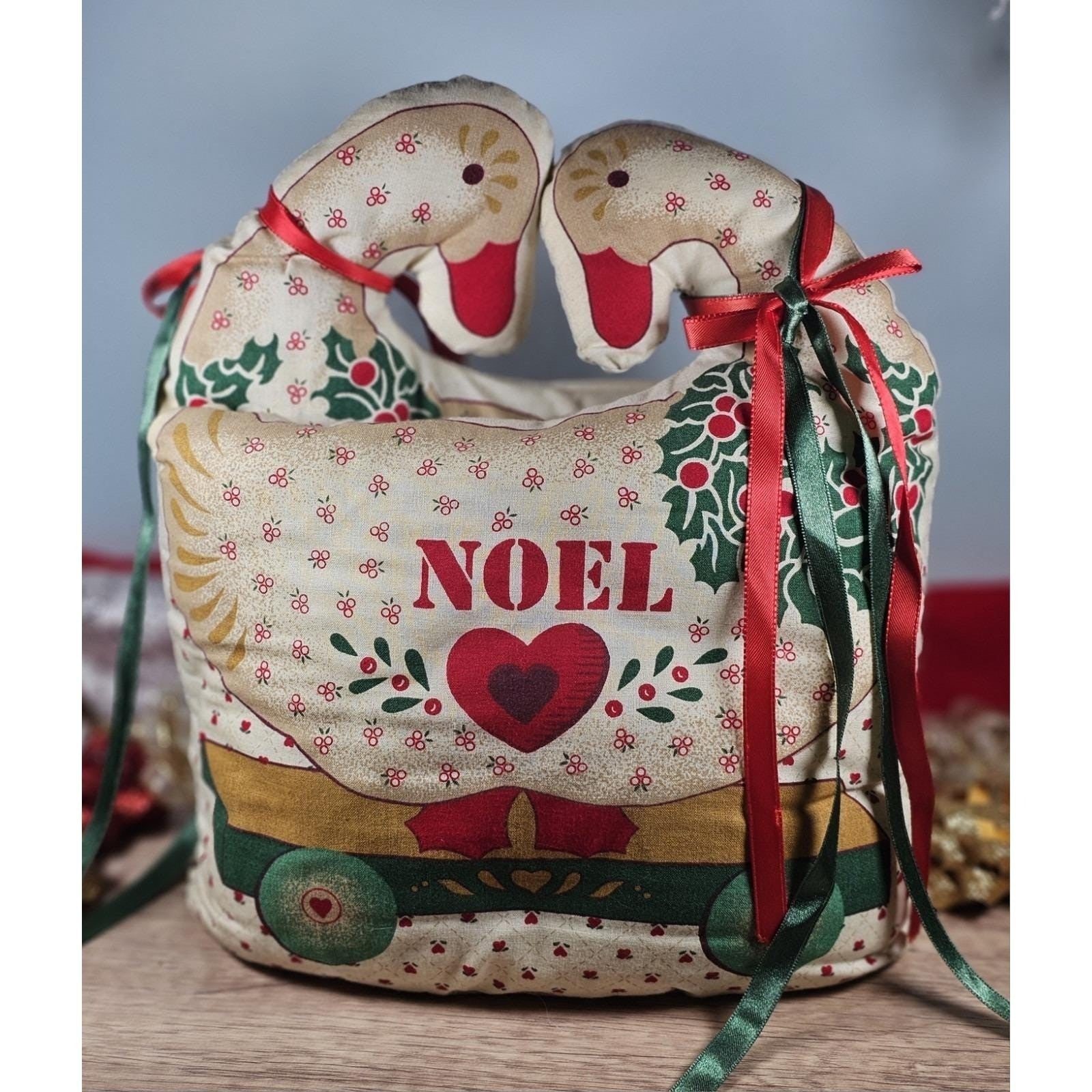Vintage Noel Swan Pillow Handmade Christmas Decor 10x9