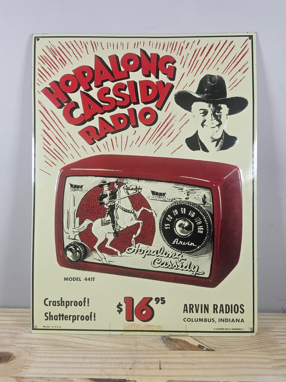 Hopalong Cassidy Radio Tin Sign 9 × 12 Vintage Arvin Radios Wall Decor