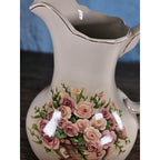 Vintage Belk Floral Ceramic Pitcher Rose Urn Design Cream Vase Handle