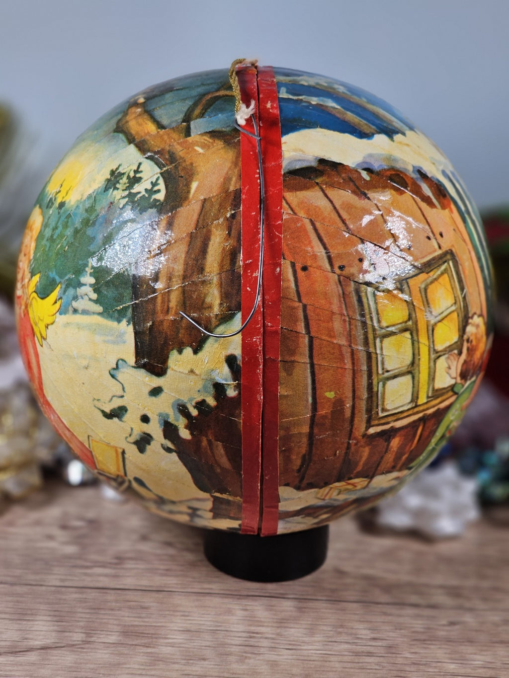 Vintage 1950s German Paper-Mâché Angel Tree Ball Candy Container Christmas