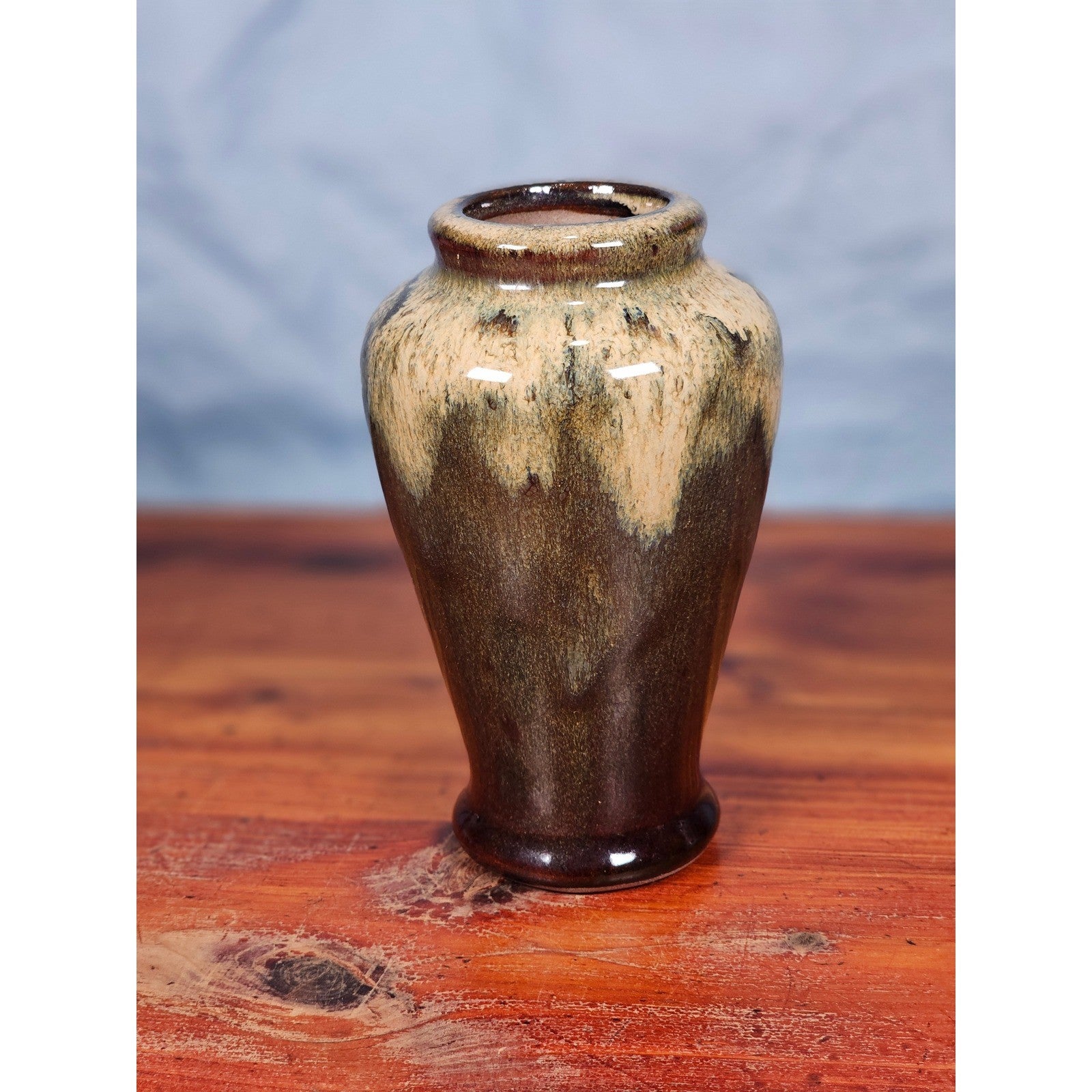 Small Drip Glaze Ceramic Vase Earth Tones Decorative Accent Piece