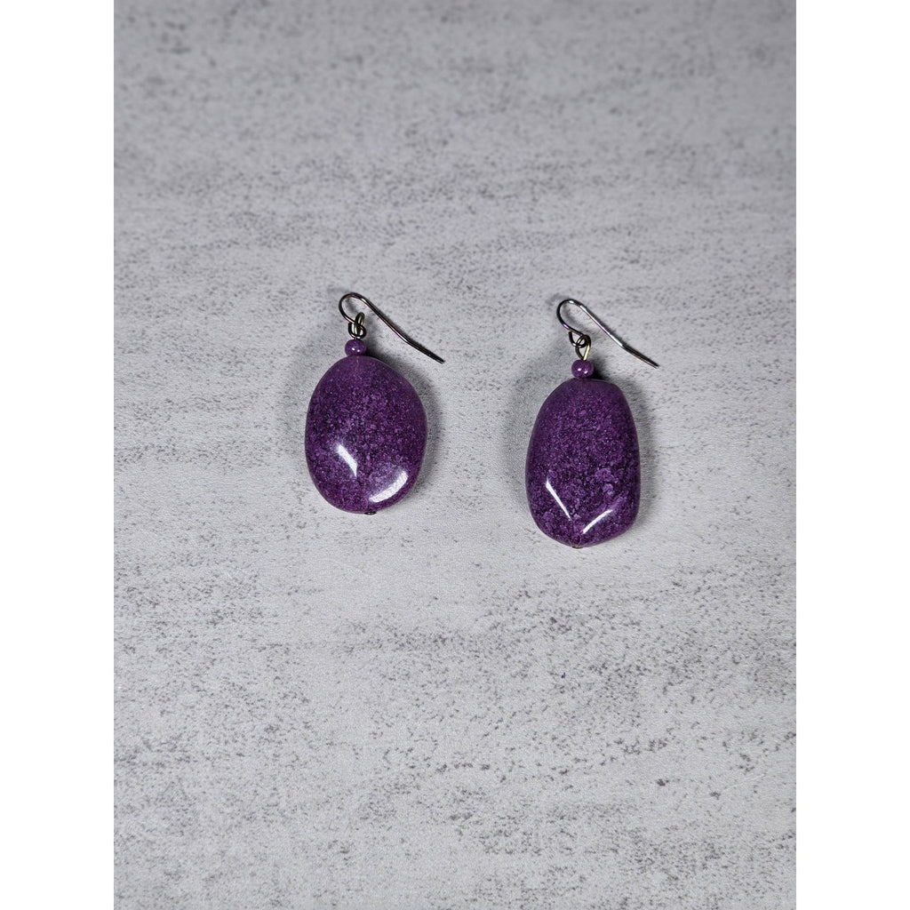 Purple Stone Drop Earrings Handmade Dangle Earrings Vintage Style