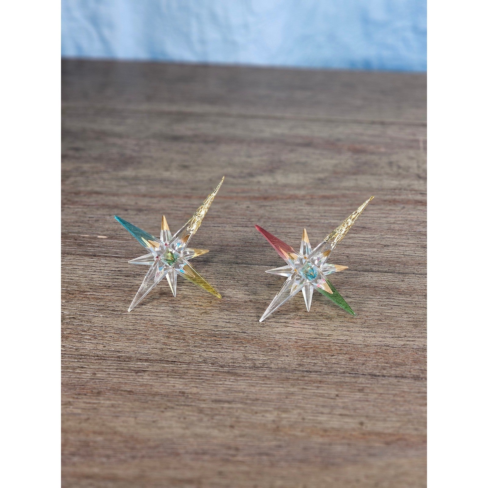 Vintage Iridescent Starburst Ornaments Set of 2 | Mid Century Style Decor