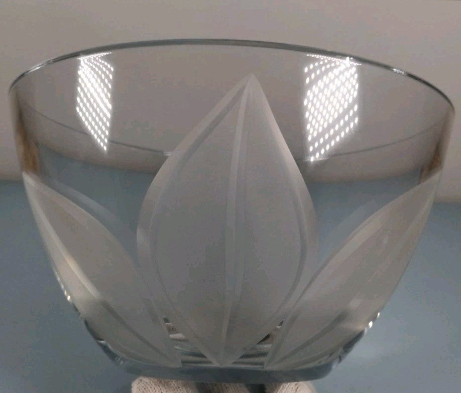 Vintage Crystal Etched Frosted Leaf Vase