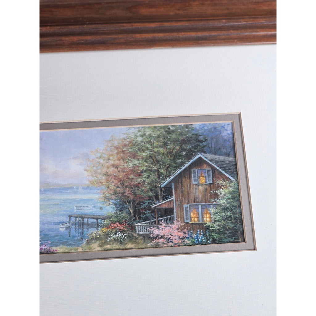 Vintage Coastal Cottage Framed Print Wall Art | Nautical Harbor Scene