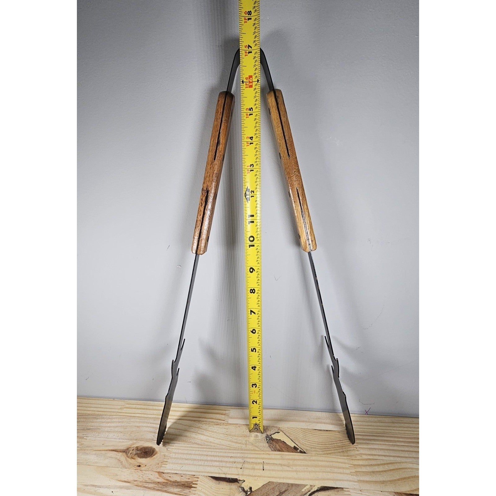 Vintage Wood Handle Fish Grill Tongs Rustic BBQ Utensil