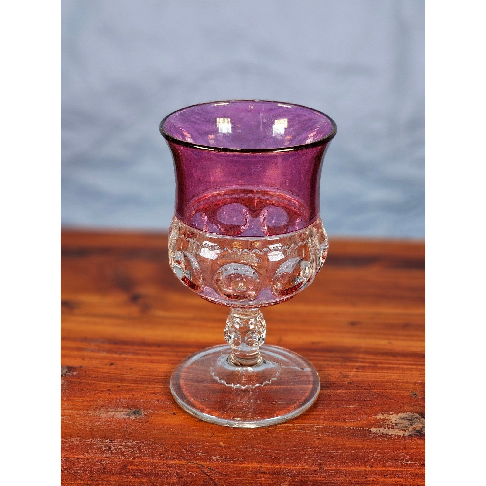 Vintage Amethyst Overlay Hobnail Wine Glass Purple Crystal Goblet