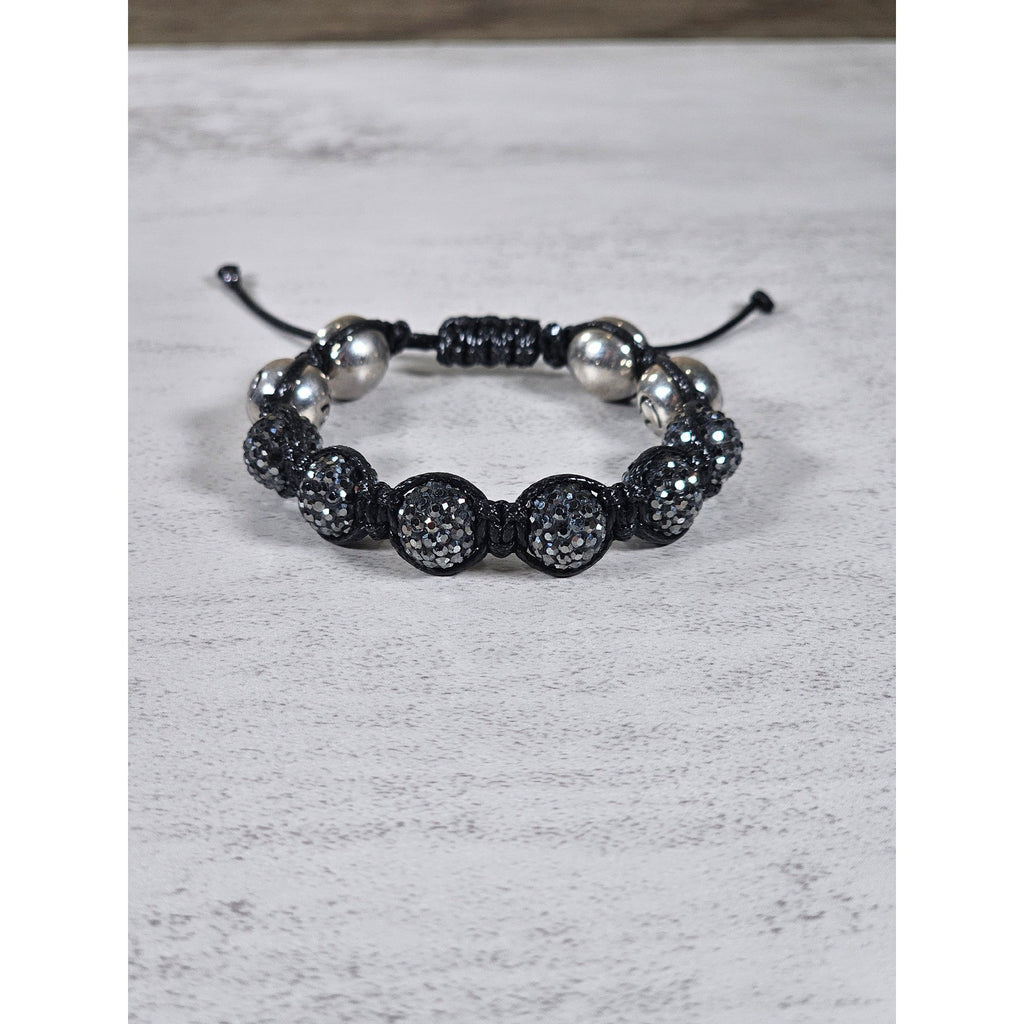 Adjustable Om Bracelet Black Cord Rhinestone Bead Spiritual Bracelet