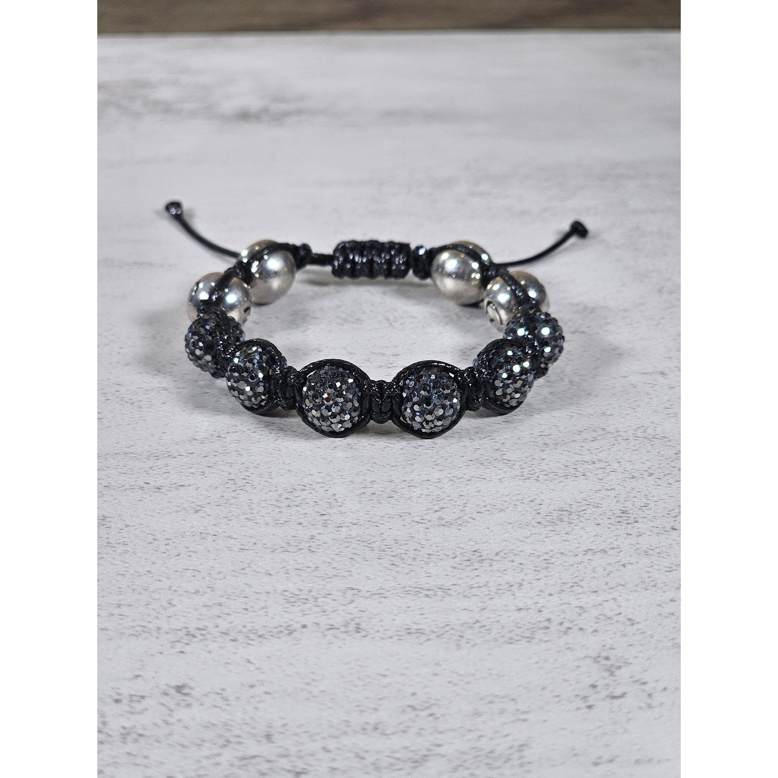 Adjustable Om Bracelet Black Cord Rhinestone Bead Spiritual Bracelet