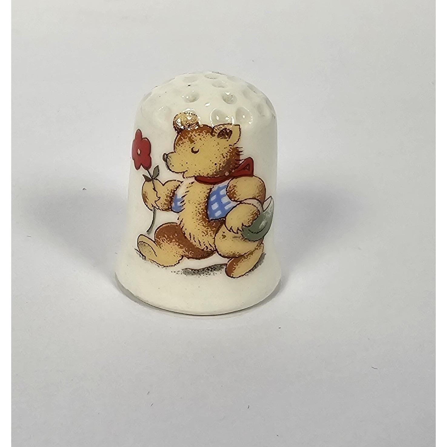 Vintage Porcelain Teddy Bear Thimble Picnic Bear