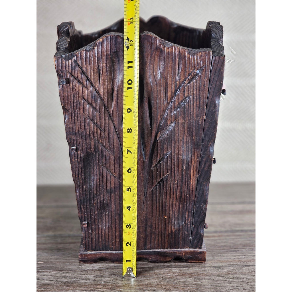 Hand-Carved Rustic Wood Box with Iron Nails | Primitive Farmhouse Decor