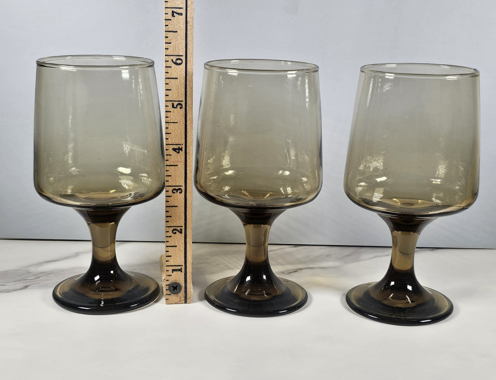 Set Of 3Vintage MCM Libbey Tawny Accent Wine Glasses Smokey Amber Stemware