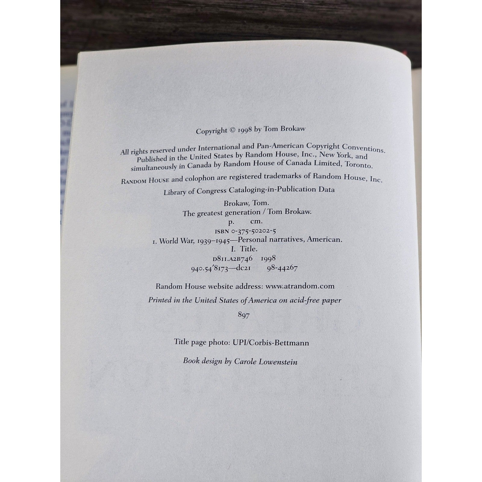 The Greatest Generation Tom Brokaw 1998 HC WWII History Book