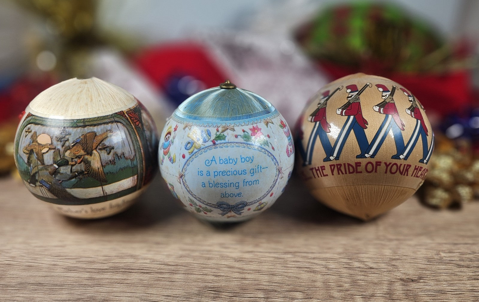 1982 Hallmark Satin String Ornaments Set of 3 Vintage Christmas Balls 3.5"