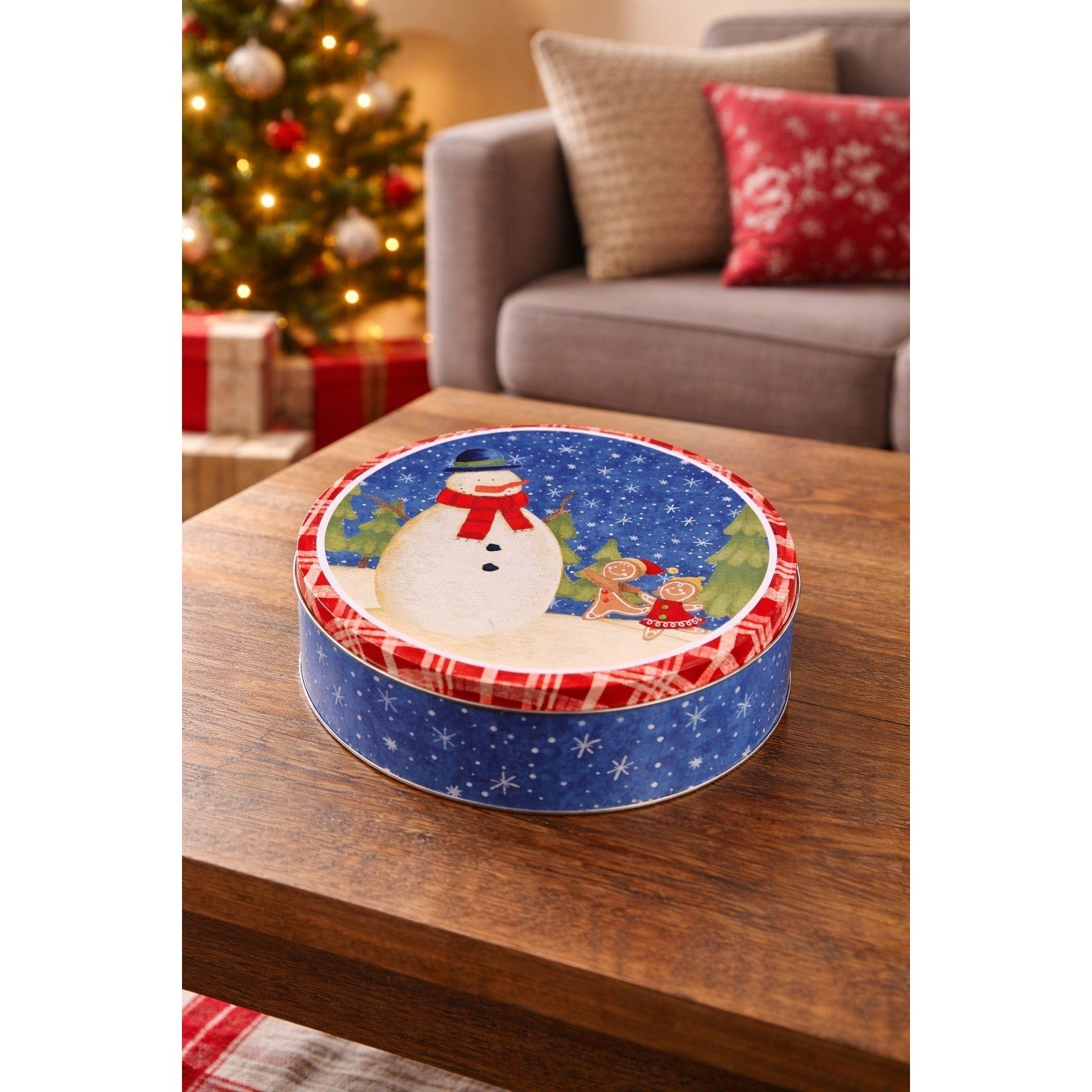 Vintage Snowman Gingerbread Christmas Tin Cookie Storage Box