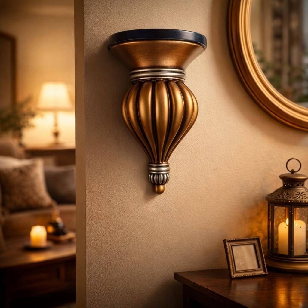 Vintage Gold & Blue Wall Corbel with Plate Holder Architectural Decor