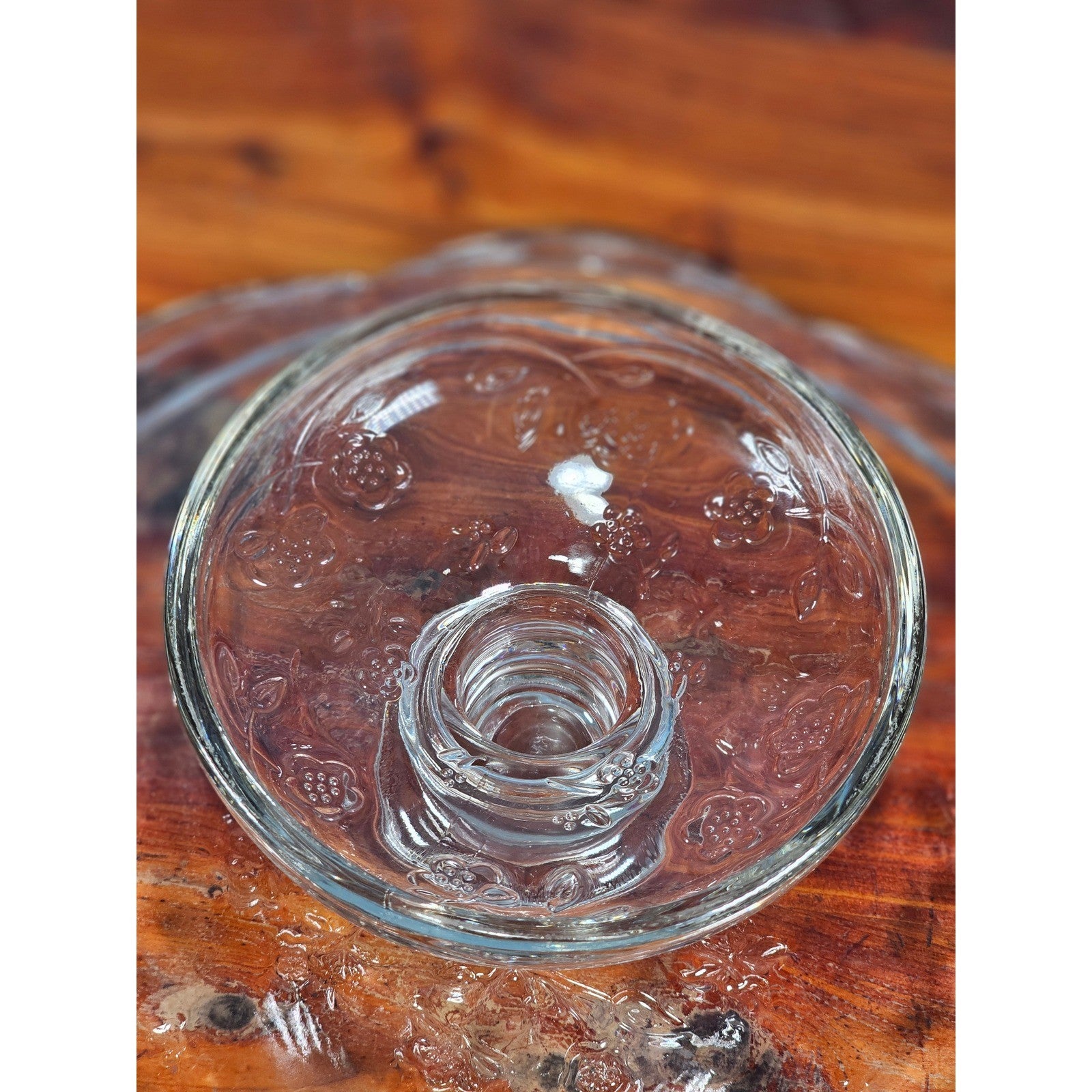 Vintage Clear Glass Cake Stand with Floral Embossed Design