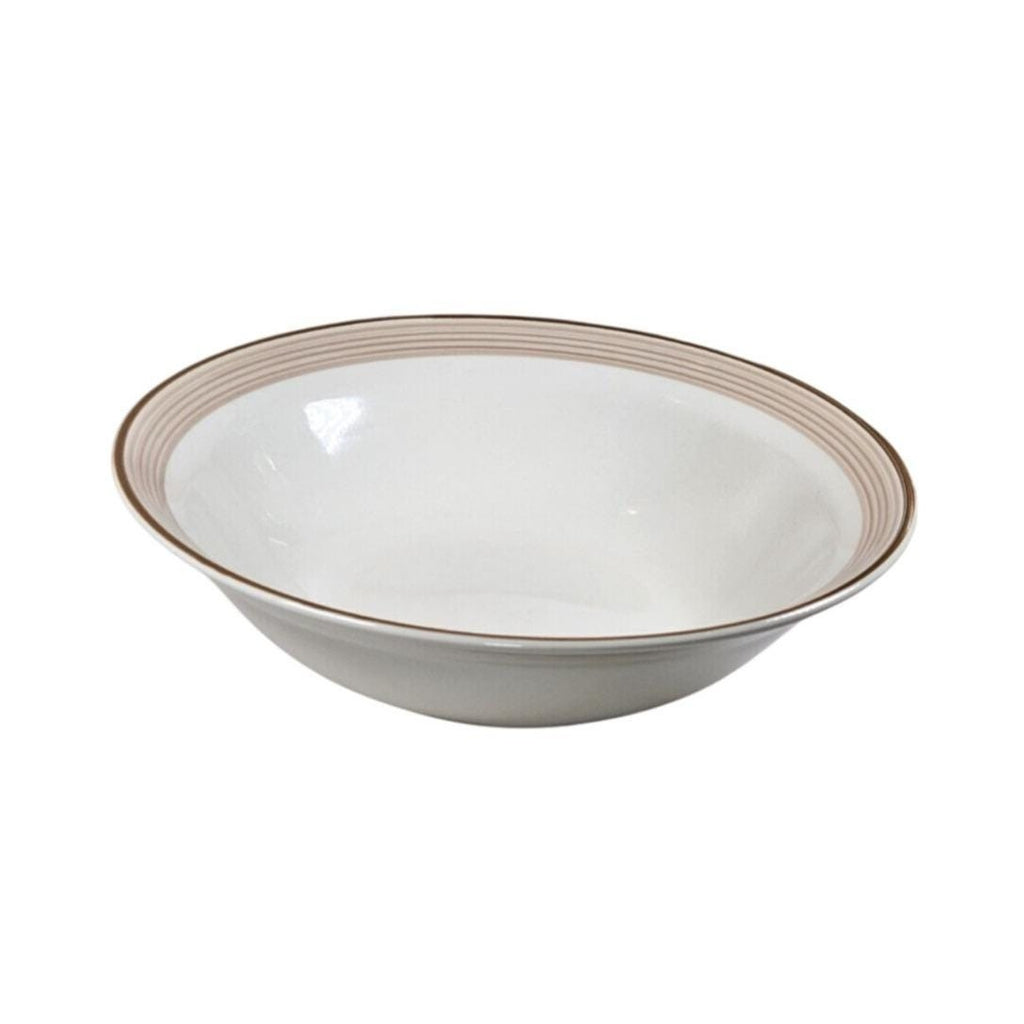 Vintage International Stoneware Serving Bowl Cream Gold Rings 9 Inch