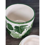 Vintage Grape Leaf Canisters with Lids – Set of 2 – Green Ceramic